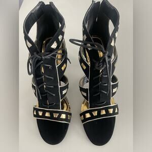 Black and Gold Lace Up High Heels Zipper Back Women’s Size 10 4"HeelShoes
